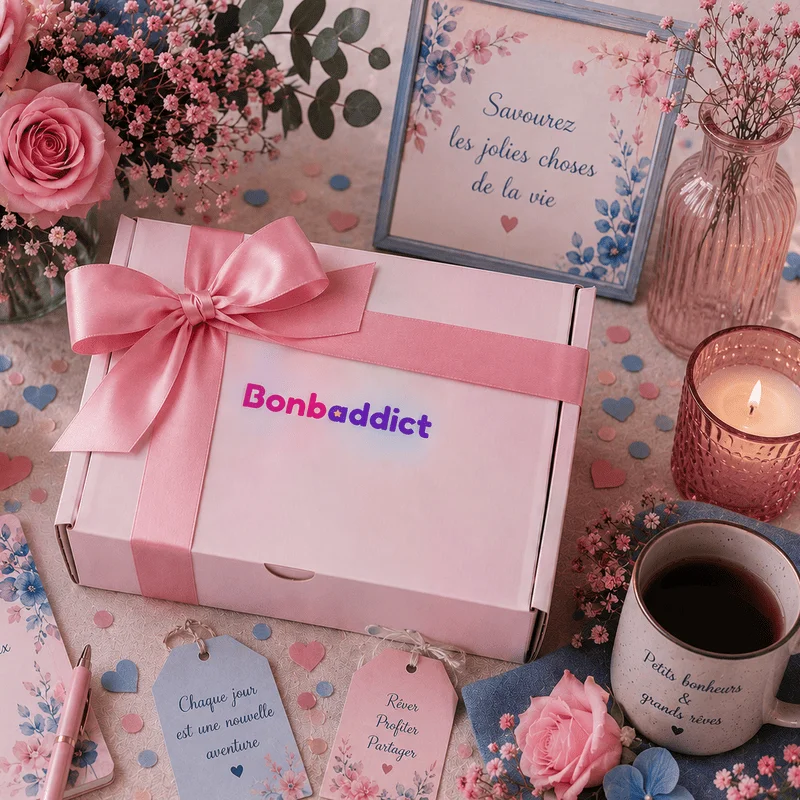Box bonbon bleu et rose